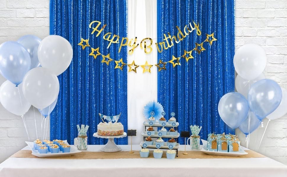 Royal Blue Sequin Backdrop Curtains,2 Panels 2FTx8FT Blue Curtain Backdrop Gl…