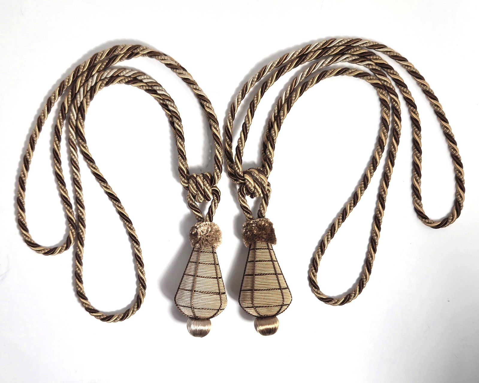 Gold Ornate Large Tassel Drapery Tie Back Corded Set of 2
