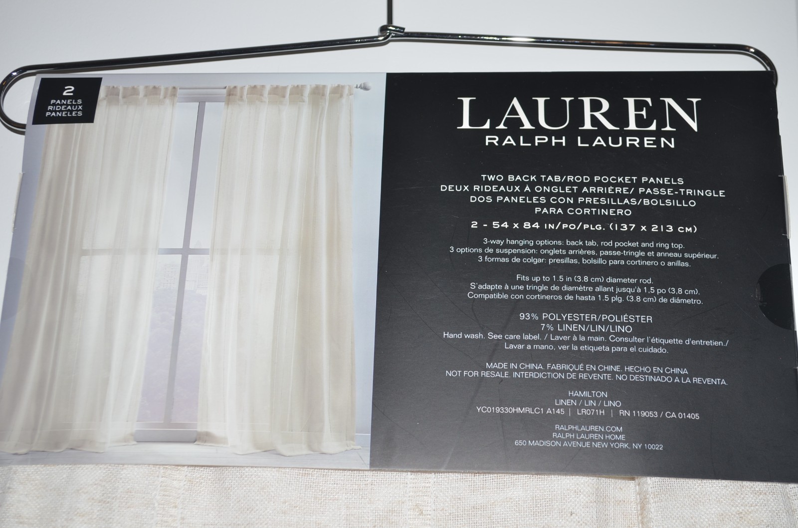 Ralph Lauren (2) Back Tab Panels Curtains Hamilton Linen Natural Beige 54 x 84″
