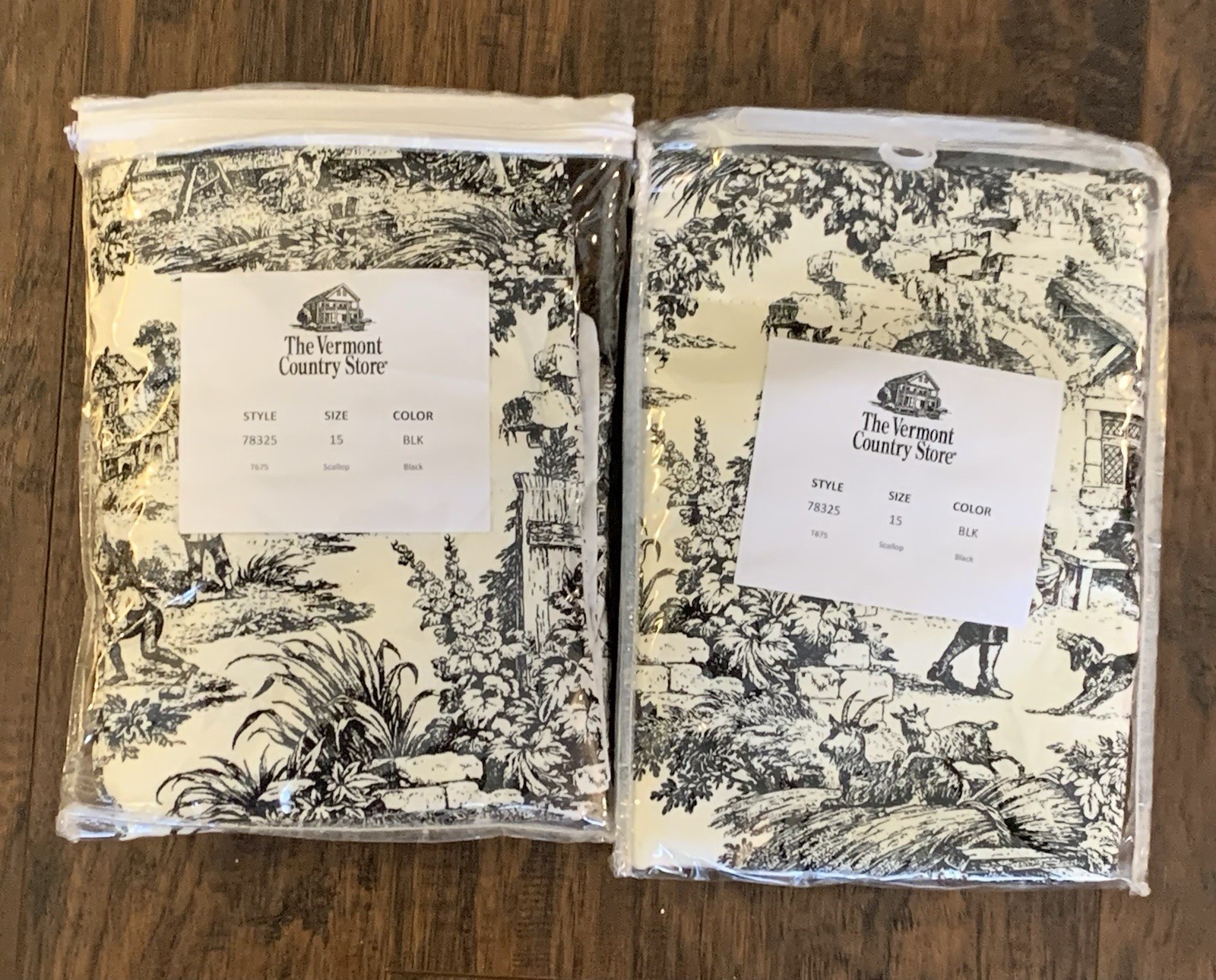 2 Black Toile Scalloped Valances 17.5×70 Each Vermont Country Store NWOT