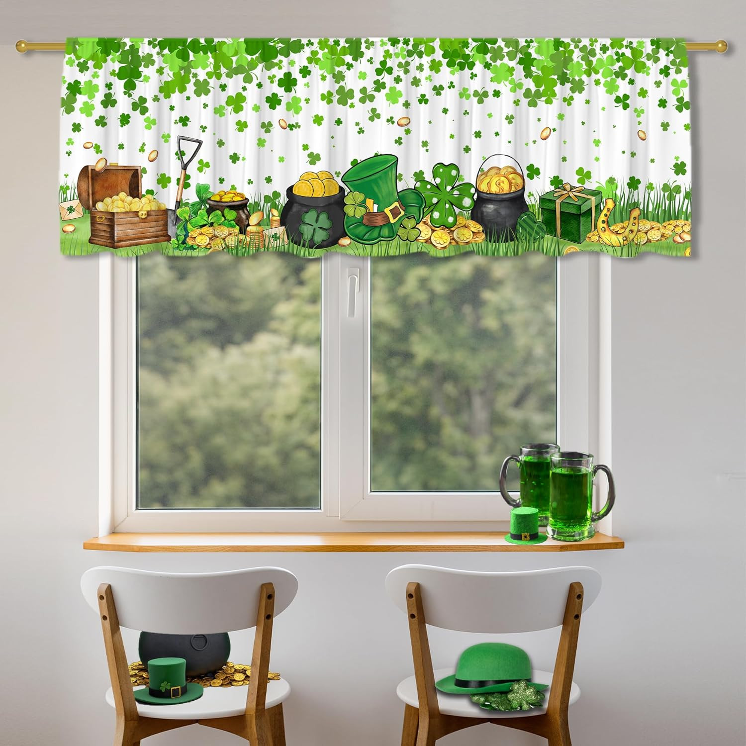 St. Patrick’s Day Shamrock Valance Curtain for Home Decor 18″ x 54