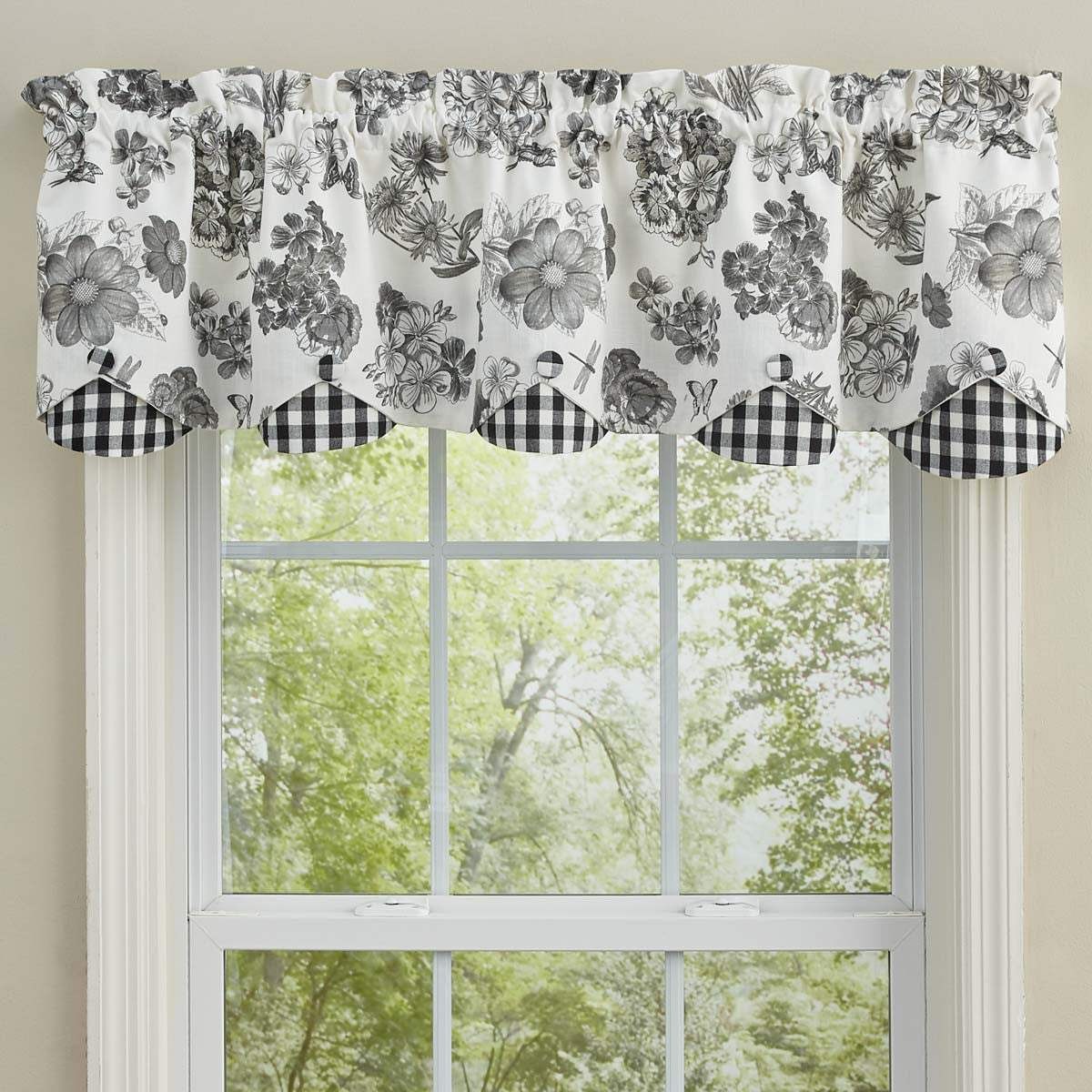 Black Check Geranium Layered Valance