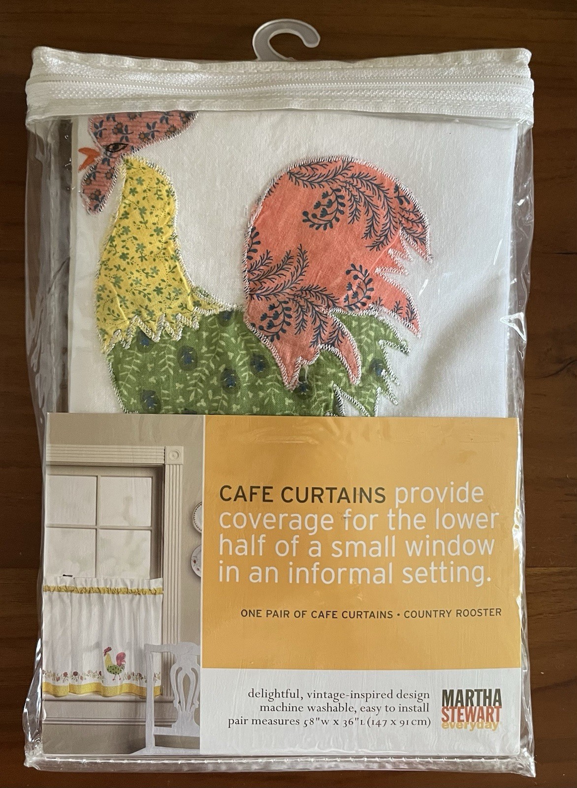 Set of 2 Martha Stewart Cafe Curtains Country Rooster 58″ X 36” New In Package