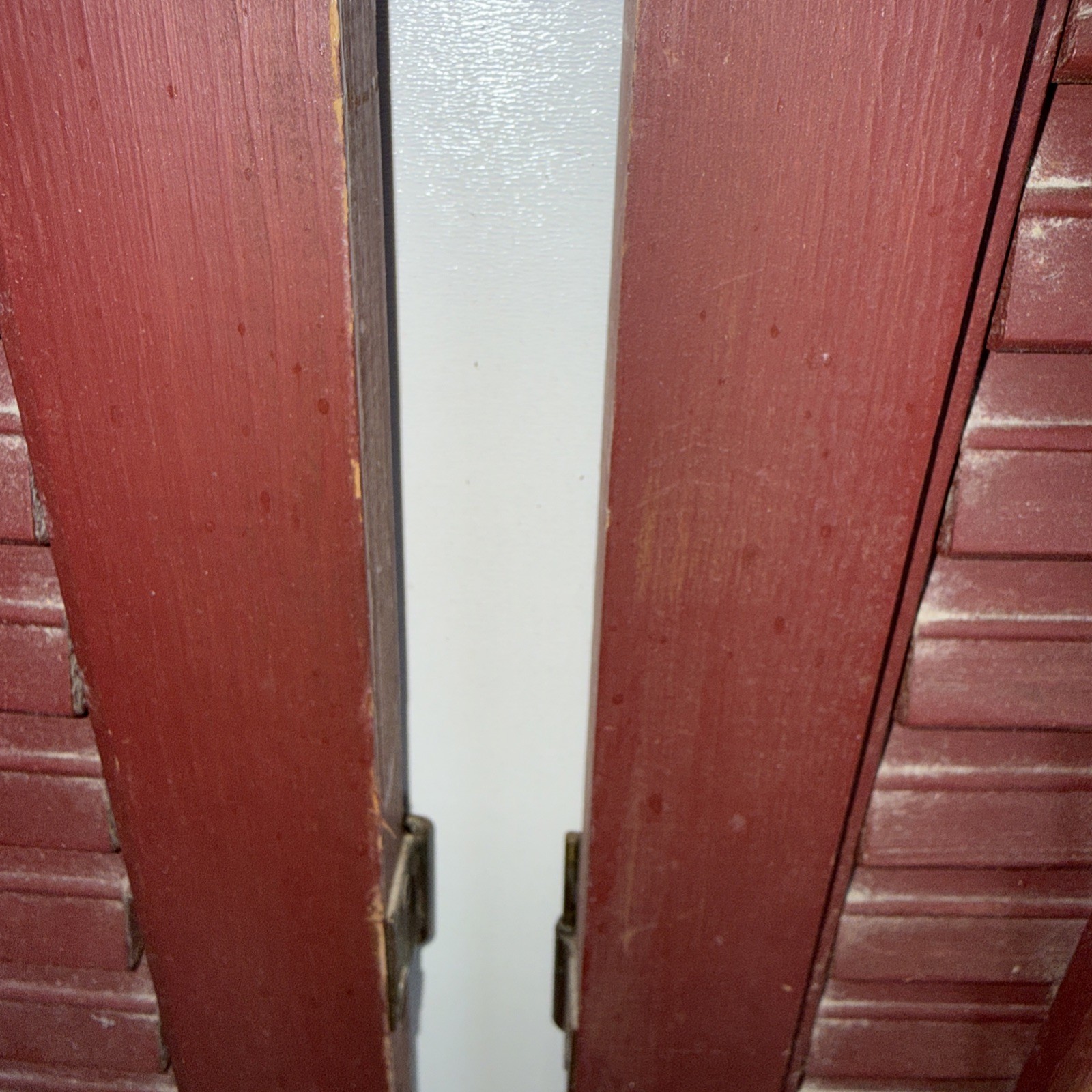 Red painted Shutters 24 1/2 X 23 louvered interior wood shutters 4 panels