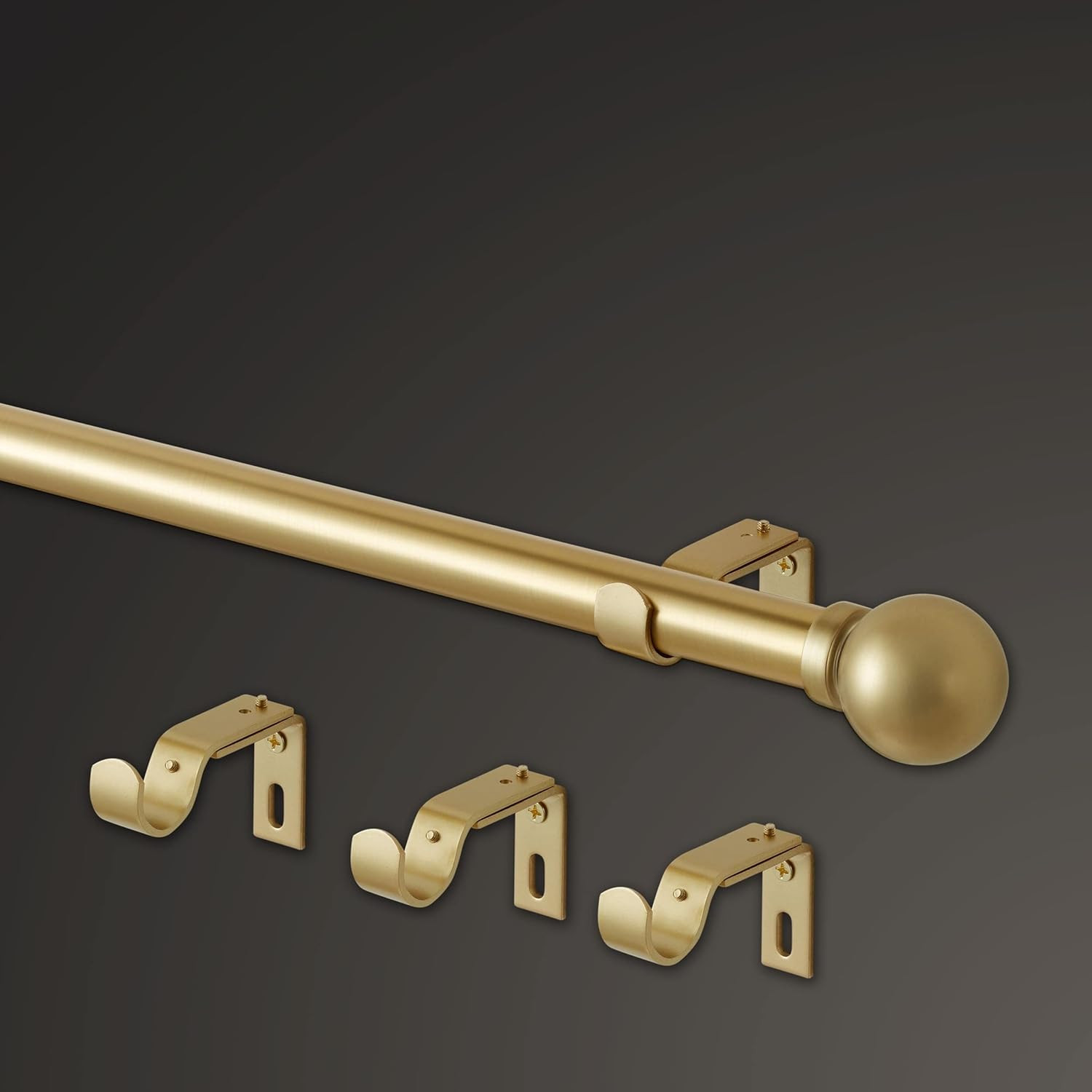 Brushed Gold Adjustable Curtain Rod Set with Ball Finials, 144″-240