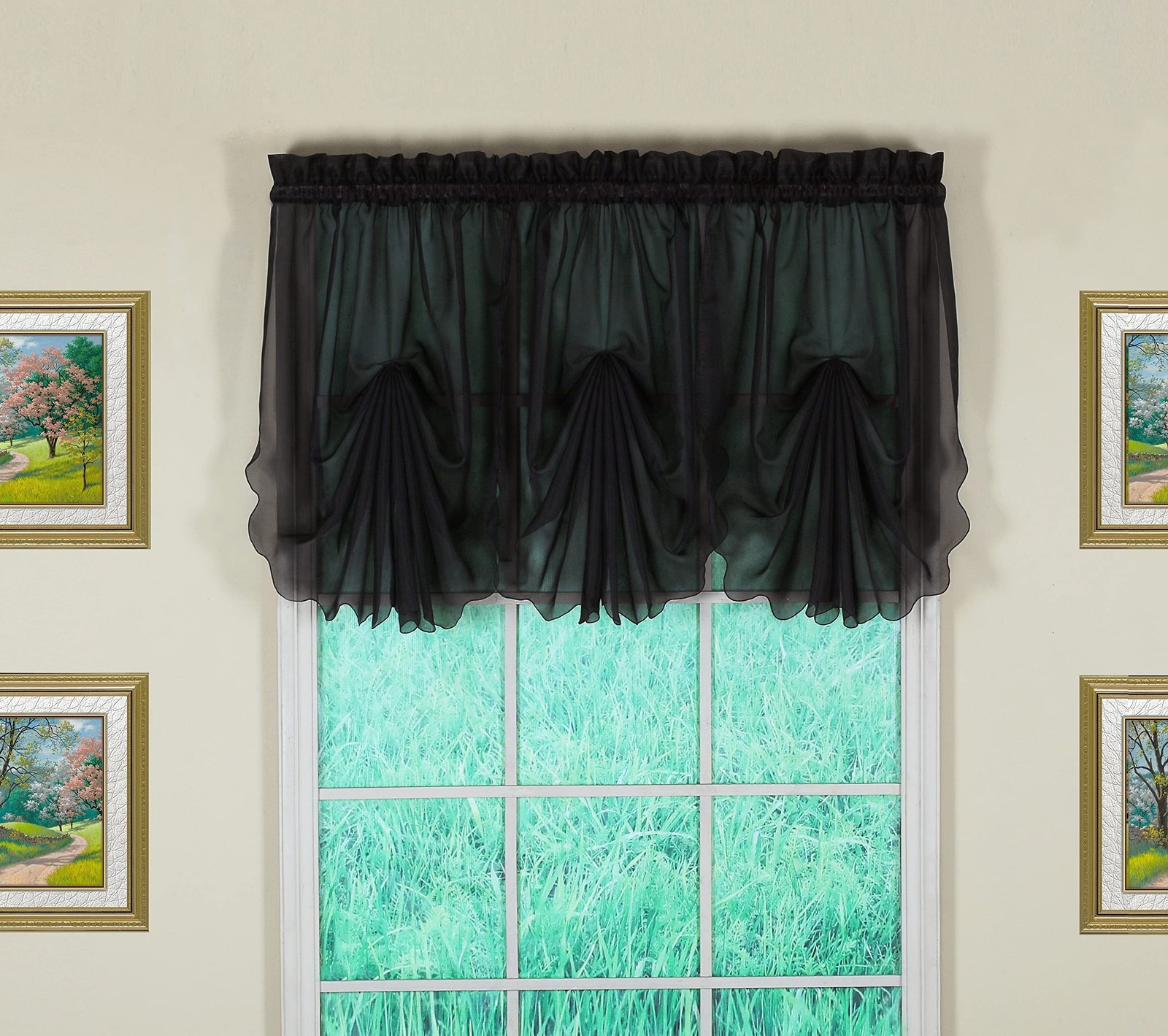 30×40 Black Voile Sheer Curtain Customizable Luxury Kitchen Window Treatment