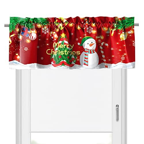 Christmas Tree and Snowman Kitchen Window Valances Merry Christmas Candy Grey 2