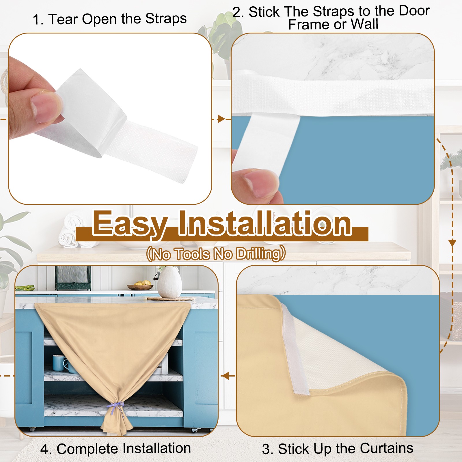 Cabinet Curtains, Dust Proof Kitchen Privacy Curtain (35.4″x27.6″, Yellow)