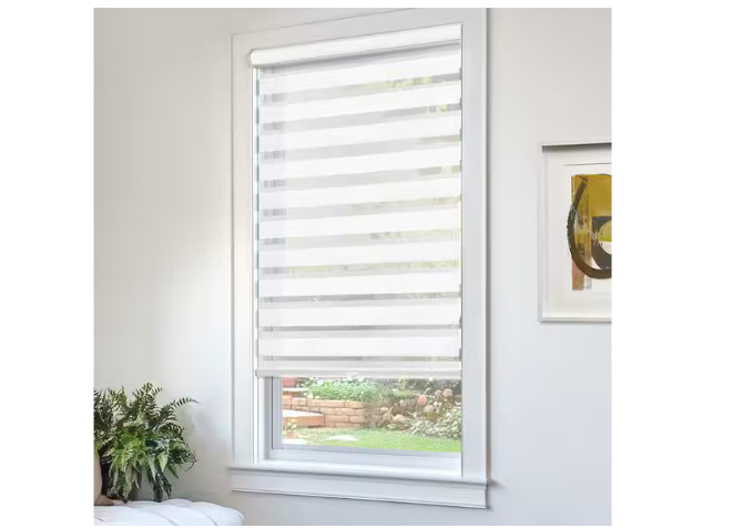 Arctic White Cordless Zebra Roller Shade – Dual Layer Polyester (34×72 in)