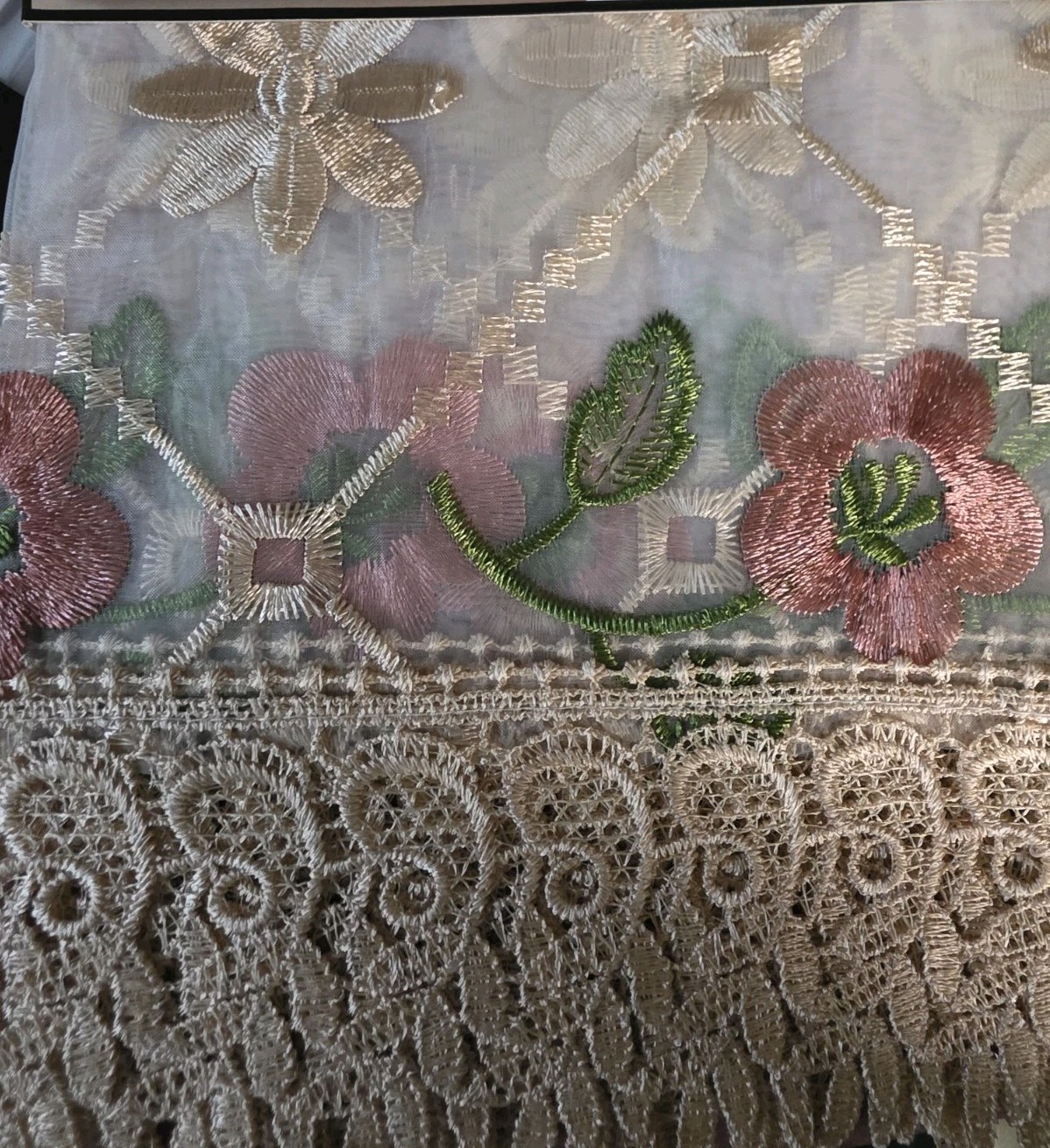 3pc Embroidery Kitchen Curtain “Blush Pink Flower” New FREE SHIPPING