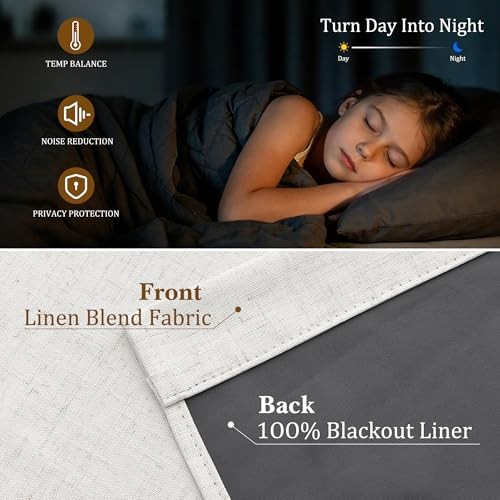 100% Blackout Kitchen Linen Curtains Back Tab 30″W x 36″L (Pack of 2) Natural