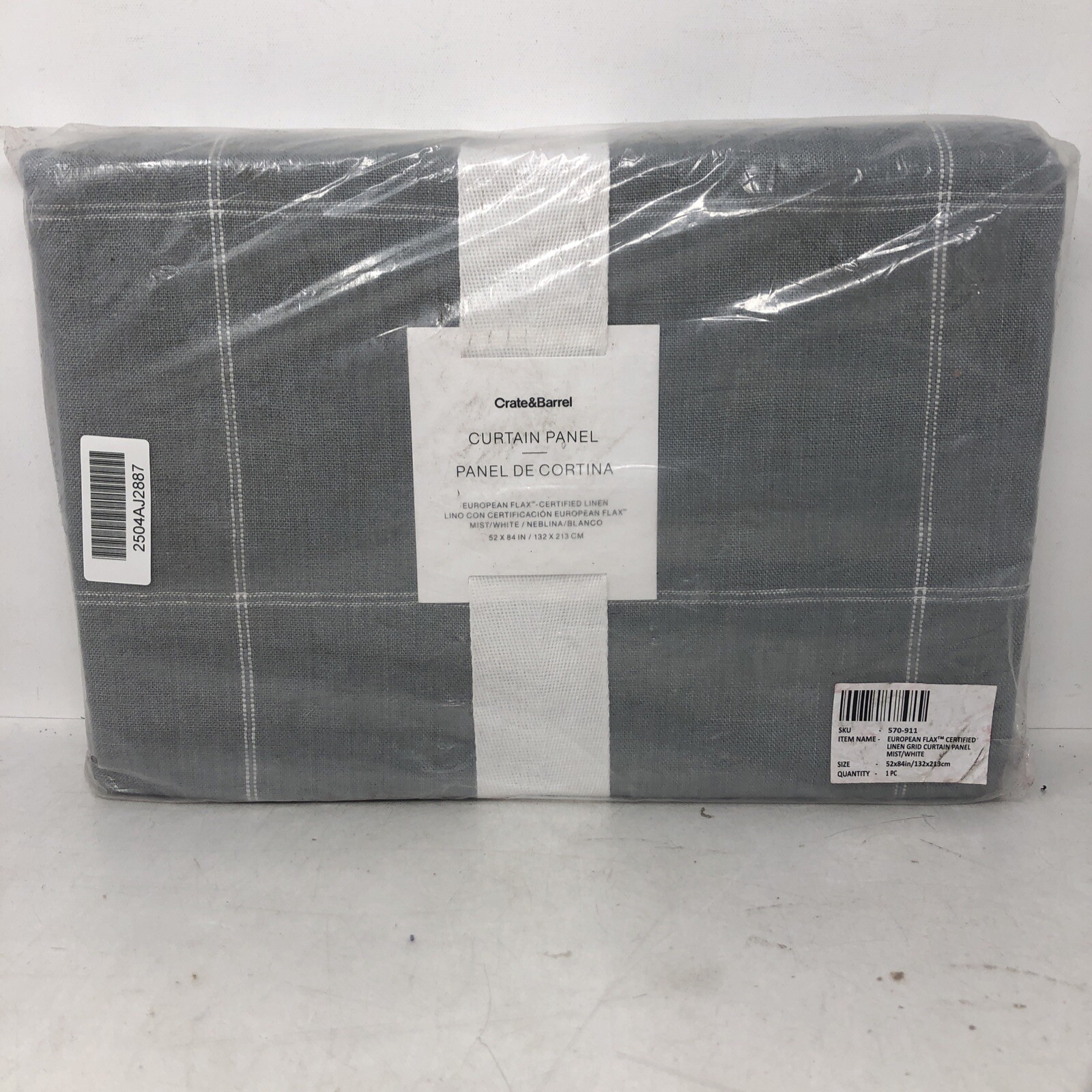 Crate & Barrel Curtain Panel Mist/white 52 x 84 in 1pc