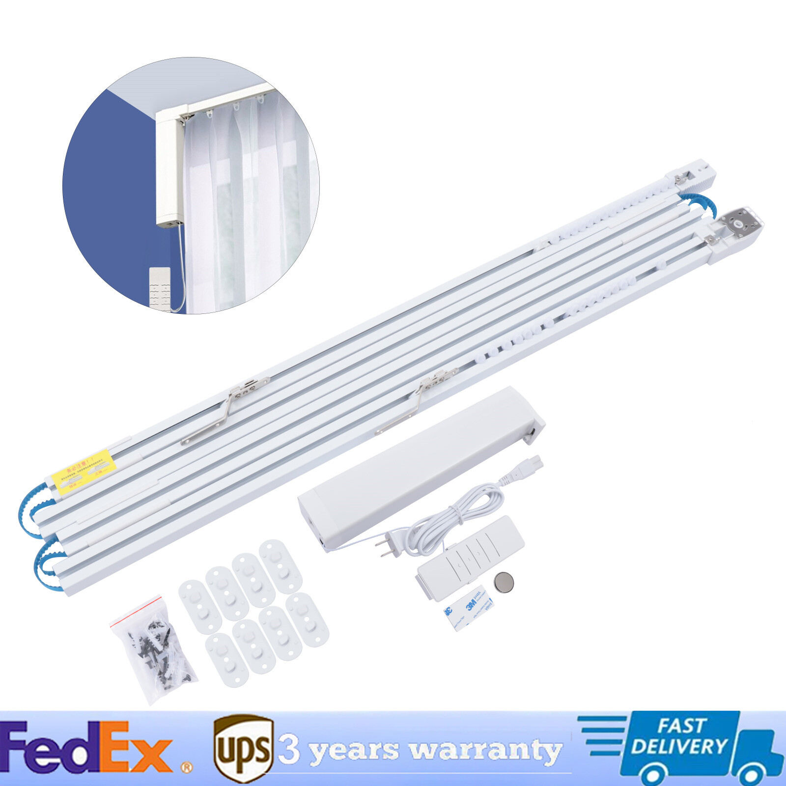 Automatic 13 Feet Motorized Electric Window Curtain Rod Track 4 Slide Rails US