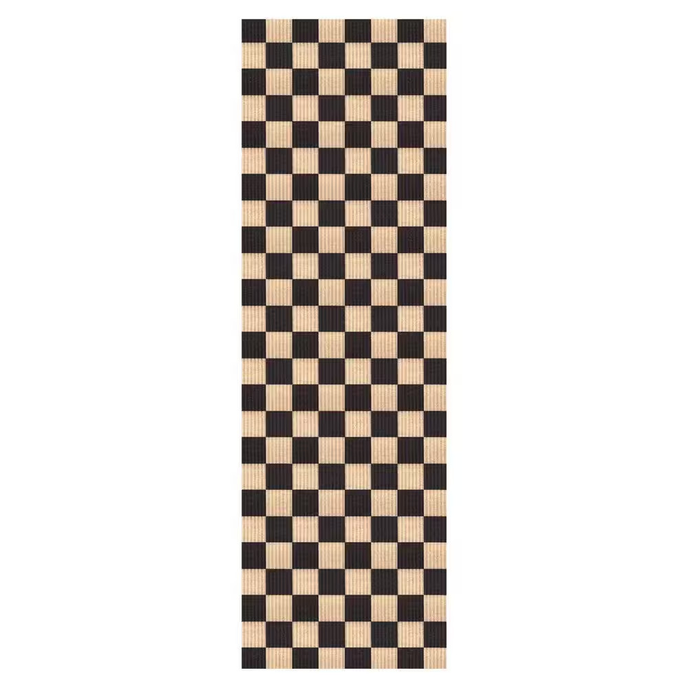 Heavey Duty Checkered Black and Beige 31 In. W X 26 Ft. L Indoor/Outdoor Runner
