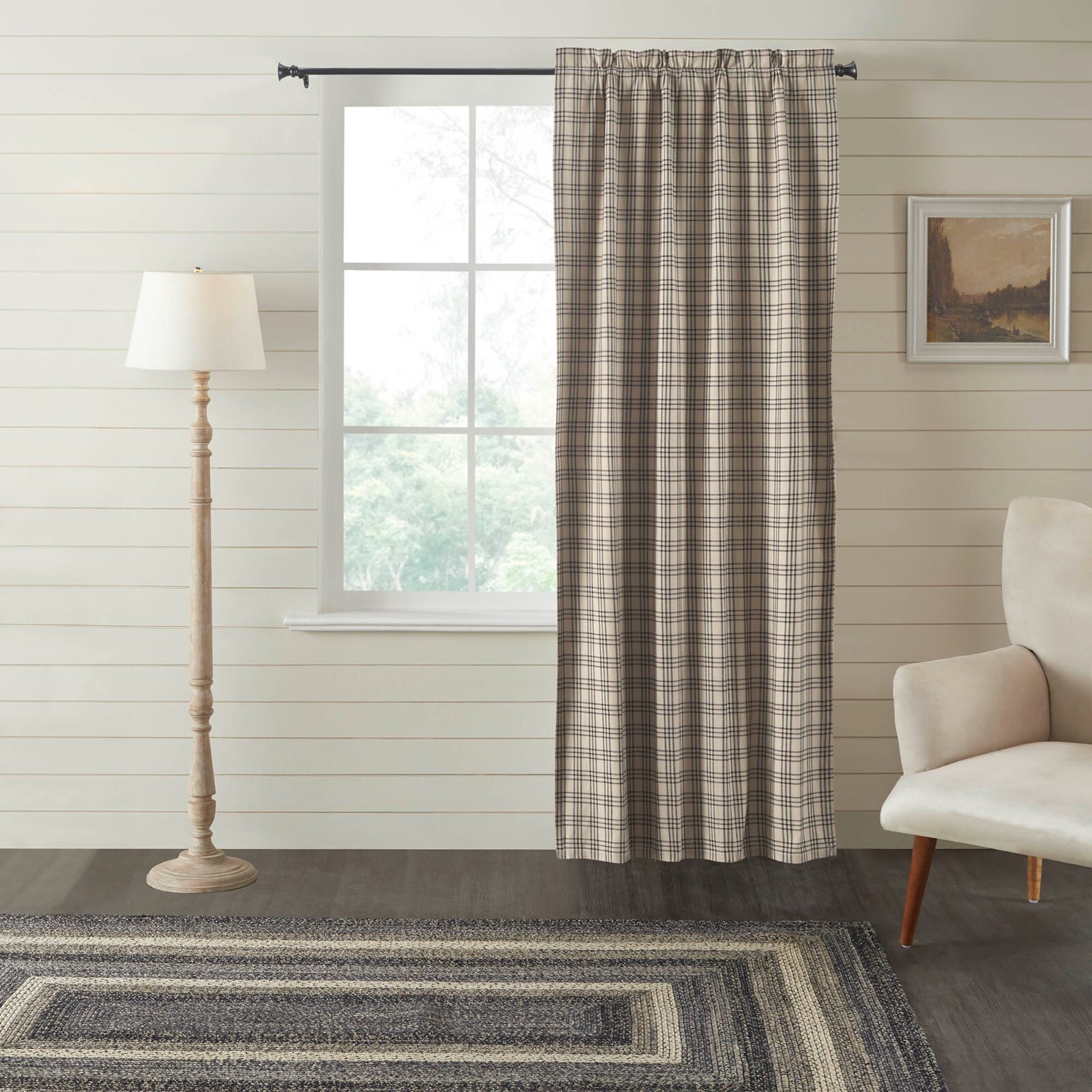 Sawyer Mill Charcoal Plaid Blackout Panel 84×40 CURTAIN Black VHC Brands