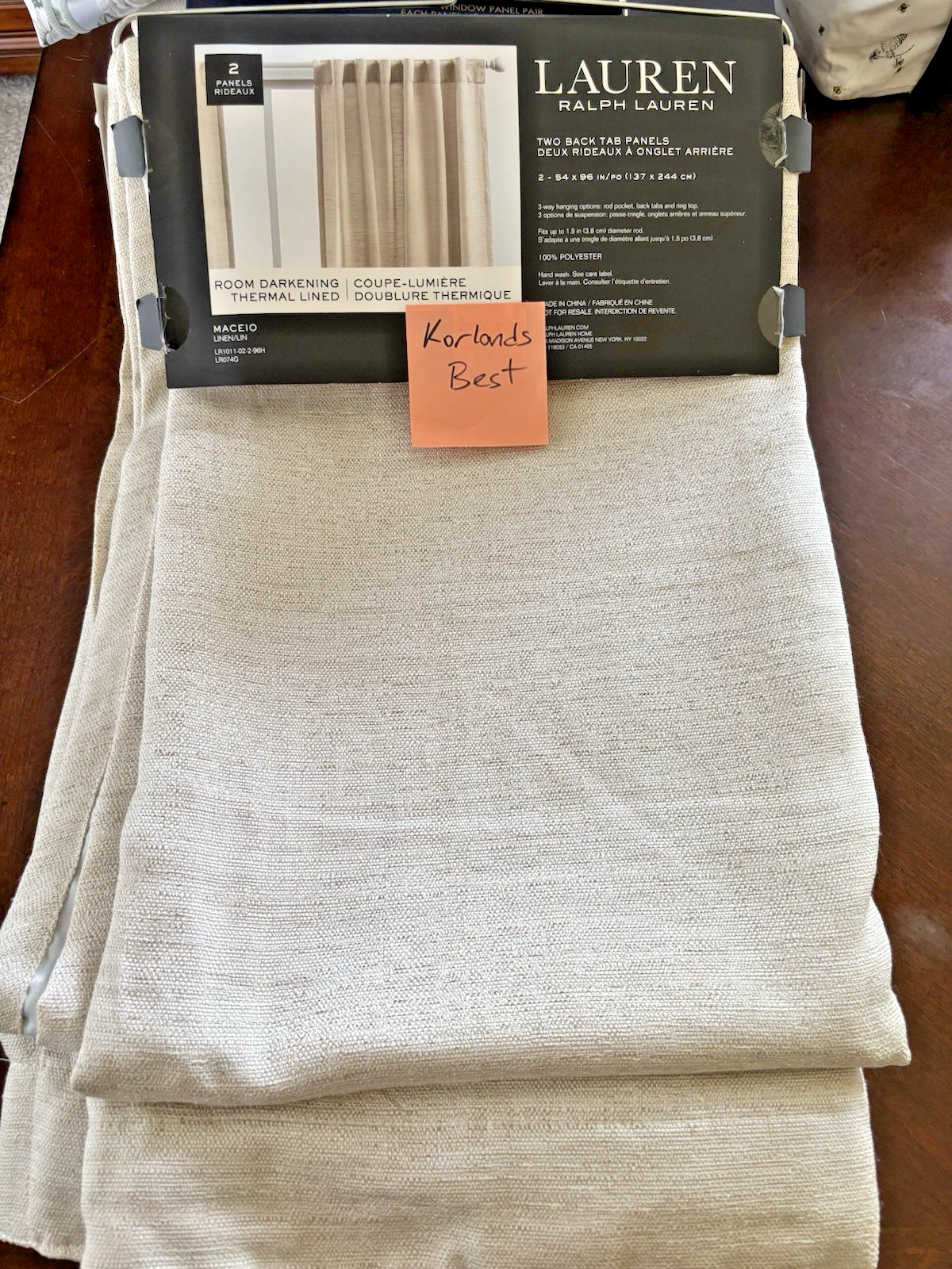 2 Ralph Lauren Maceio Thermal Blackout Back Tab Panels Curtains Linen 54″ x 96”