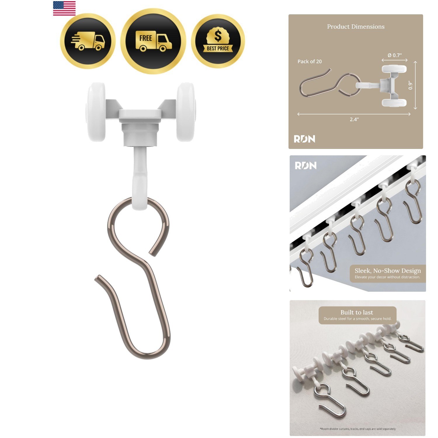 Curtain Track Hooks 20 Pack – Durable Ceiling Track Roller Hooks for Curtains…