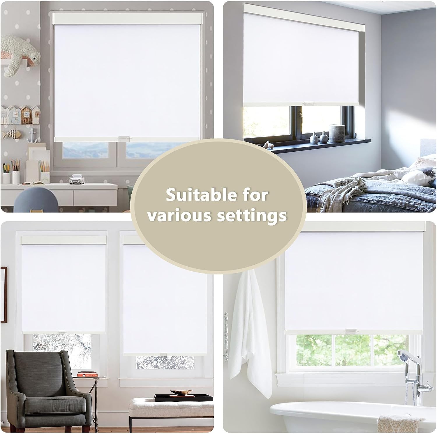 Free-Stop Cordless Roller Shades – White 20″ W x 72″ H, Ideal for Home & Office