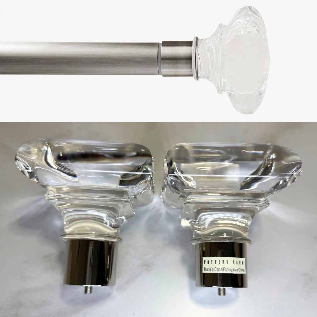 Pottery Barn Glass Square Rod Finial S/2 1.25″ diam Polished Nickel #S9109