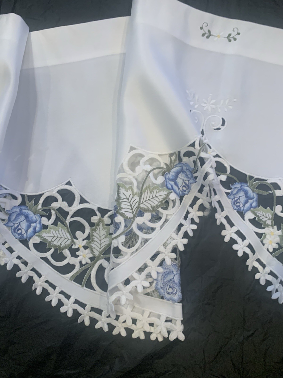 Embroidered White/Blue Scalloped Valance 88”x 18.5”