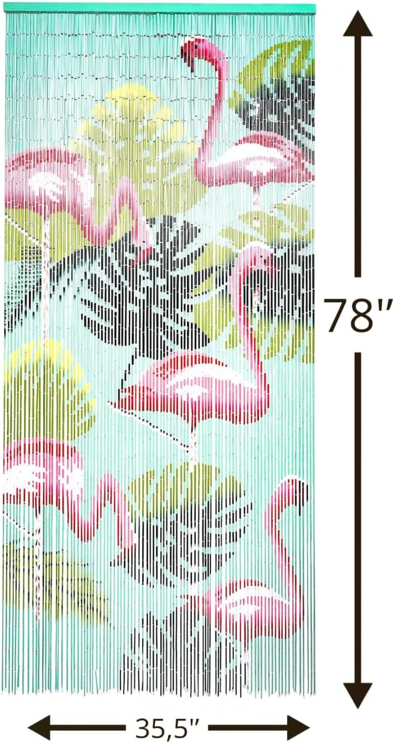 Flamingo Beaded Curtain for Doorways, 90 Strands Door Beads, 35.5” X 78” Hanging