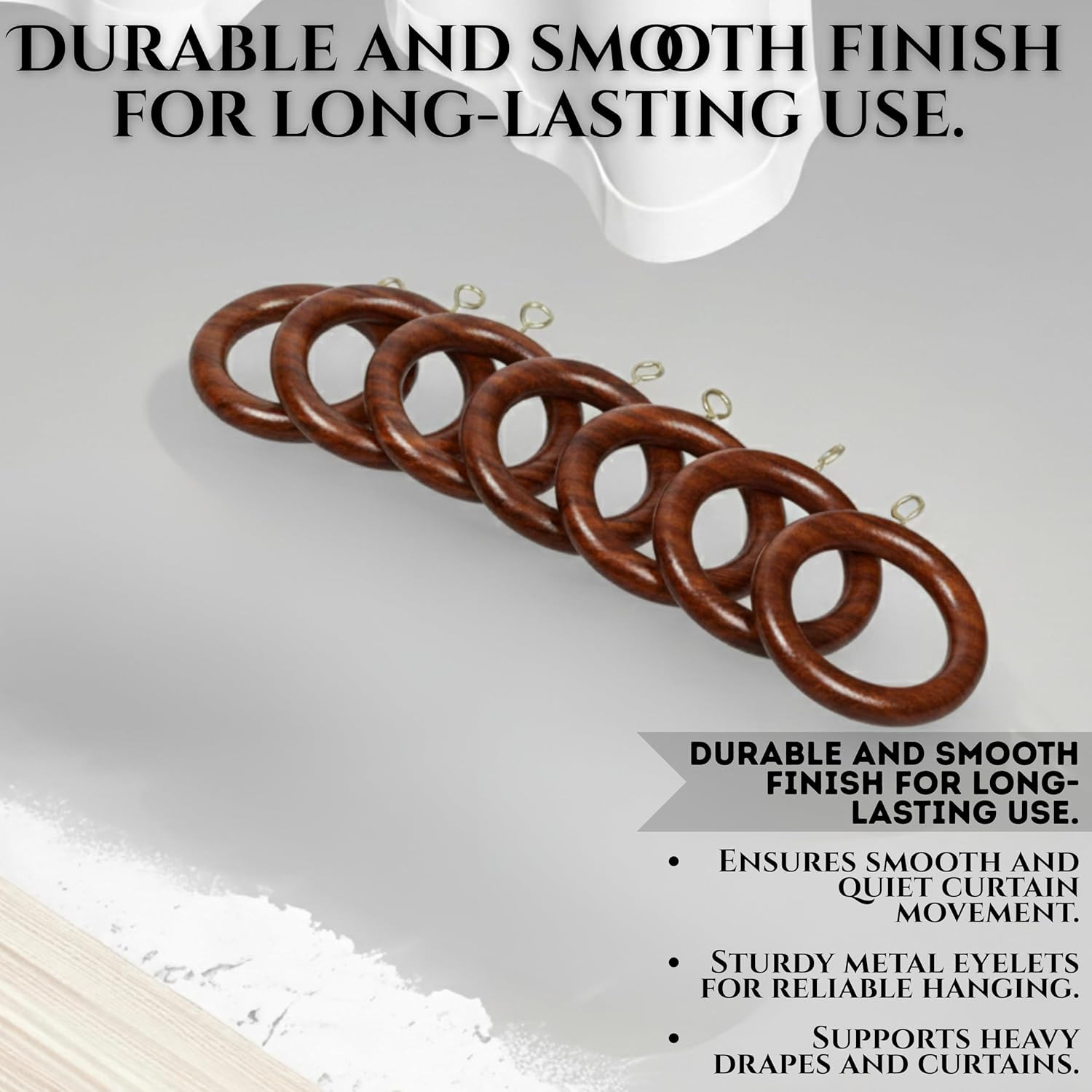 Classic Handmade Wooden Curtain Rings – 50 Pcs for Home Decor (1.75″ Dia)