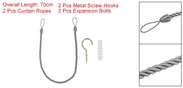 2 Pack Curtain Tiebacks Ropes Decorative Tie Backs Braided Curtain Silver Gray