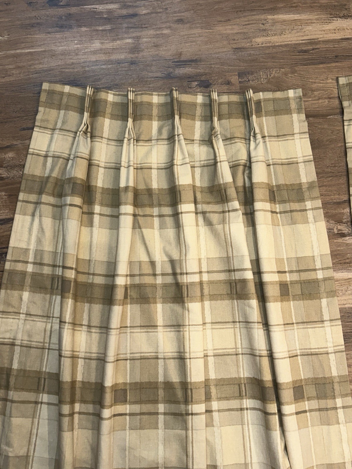 Cedrick Tan Beige Plaid Flannel Drapes 2 Panels 83×48 Jc Penney Euro Pinch Pleat