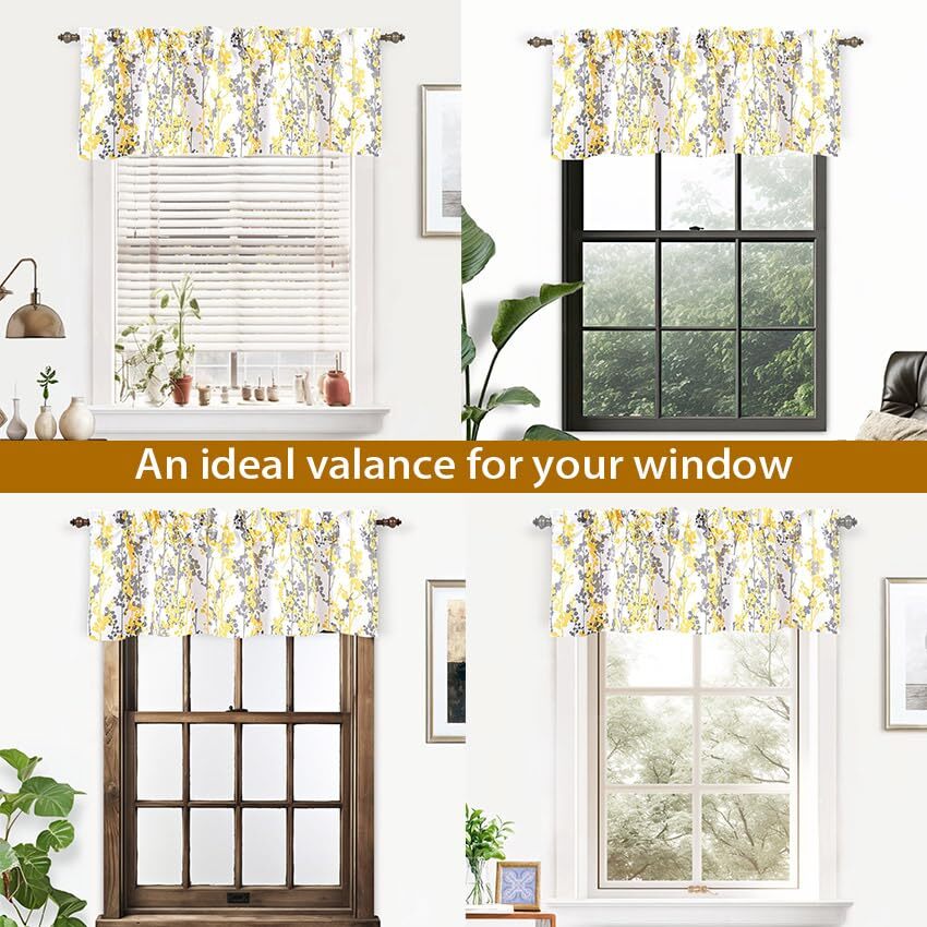 1 Pc Leah Abstract Floral Ink Painting Valance Thermal Insulated Window Curtain