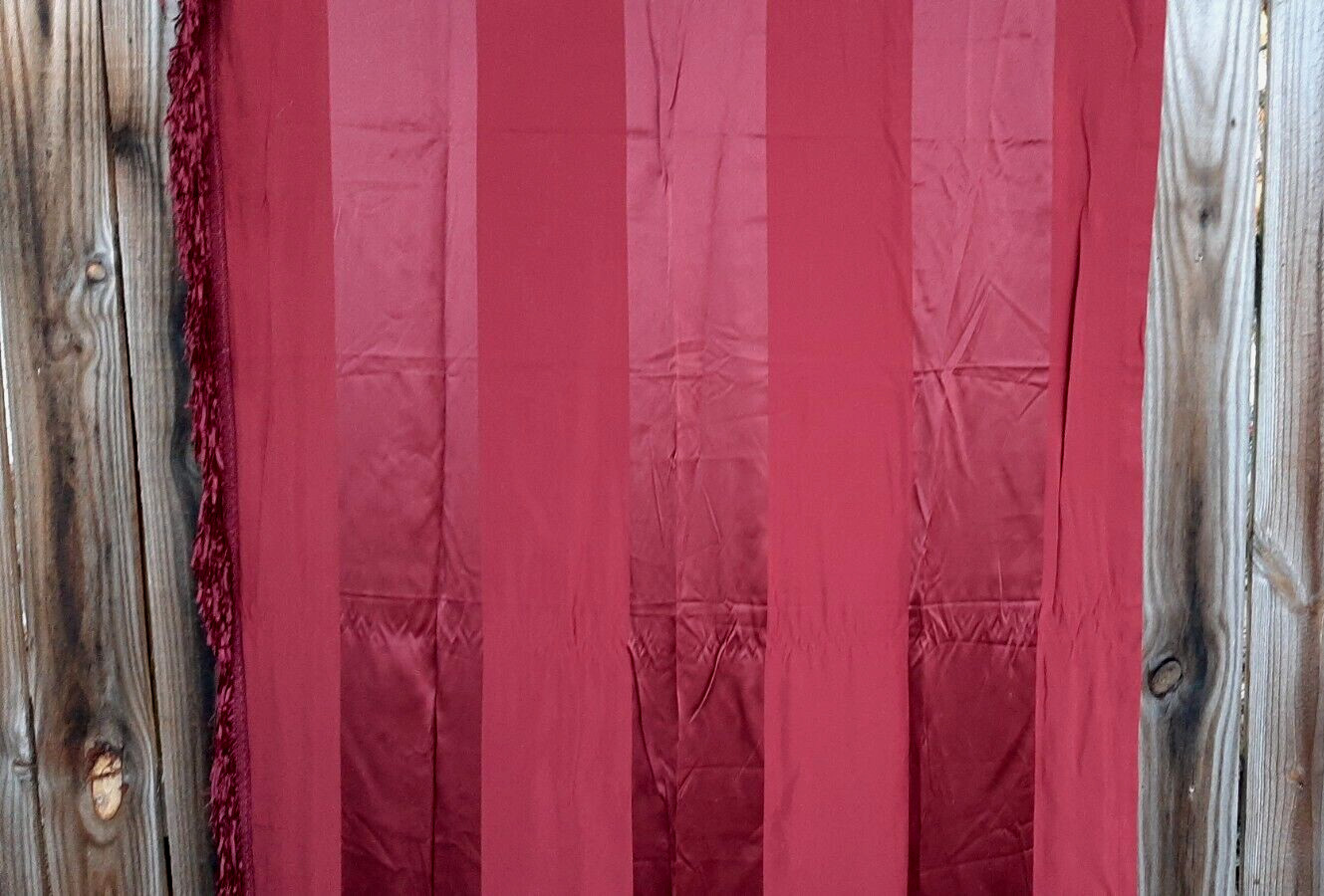 CHRIS MADDEN JCP RUST RED STRIPED CURTAIN PANELS , FRINGE TRIM ~ 3 PANELS Read
