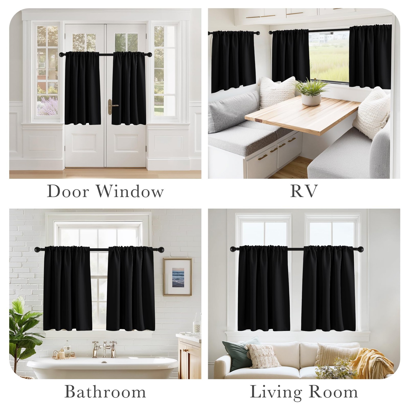 PONY DANCE Short Blackout Kitchen Curtains 36 inch Length, Half Window Cafe