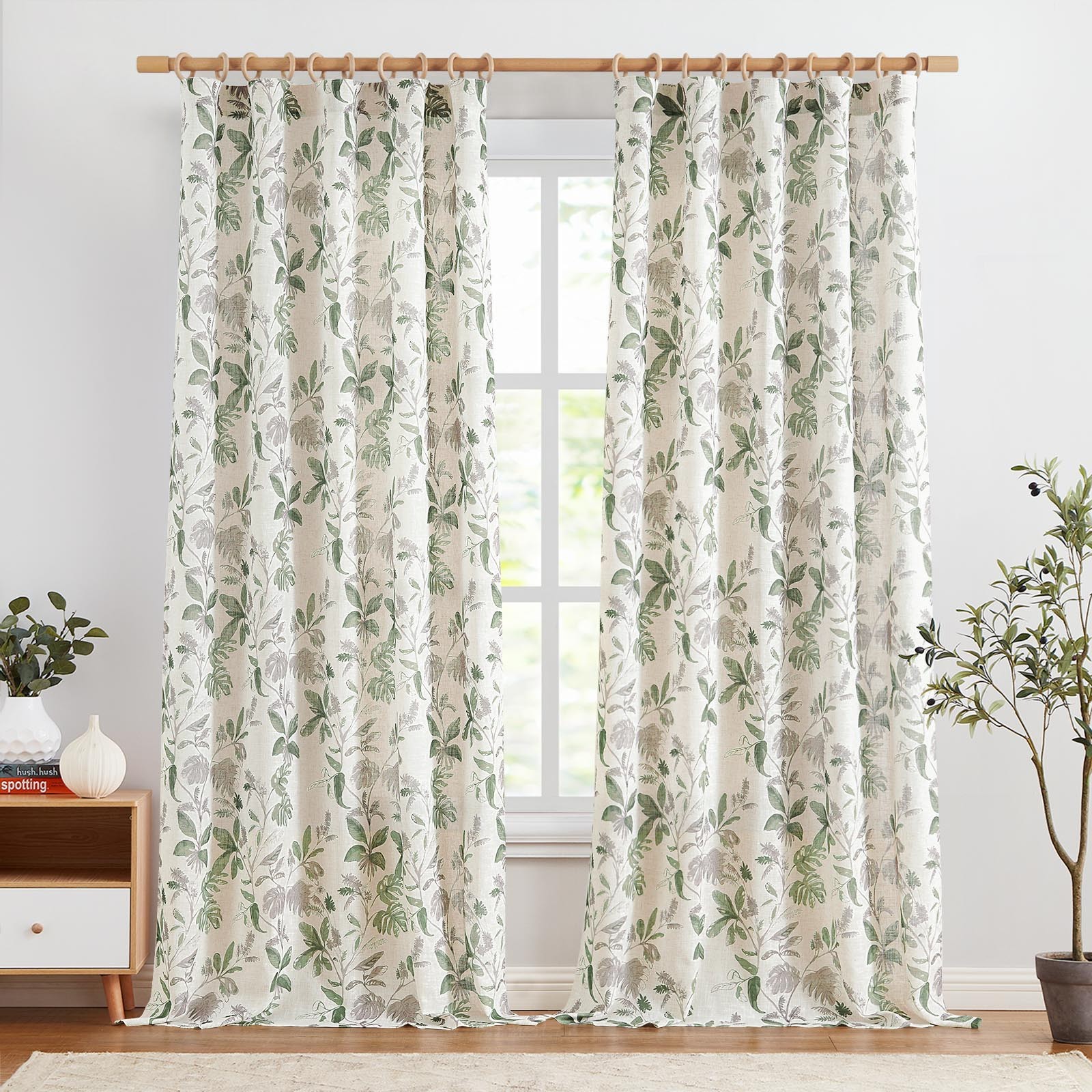 Tropical Leaf Curtains 2 Panels Farmhouse Room Darkening Rod Pocket 84″