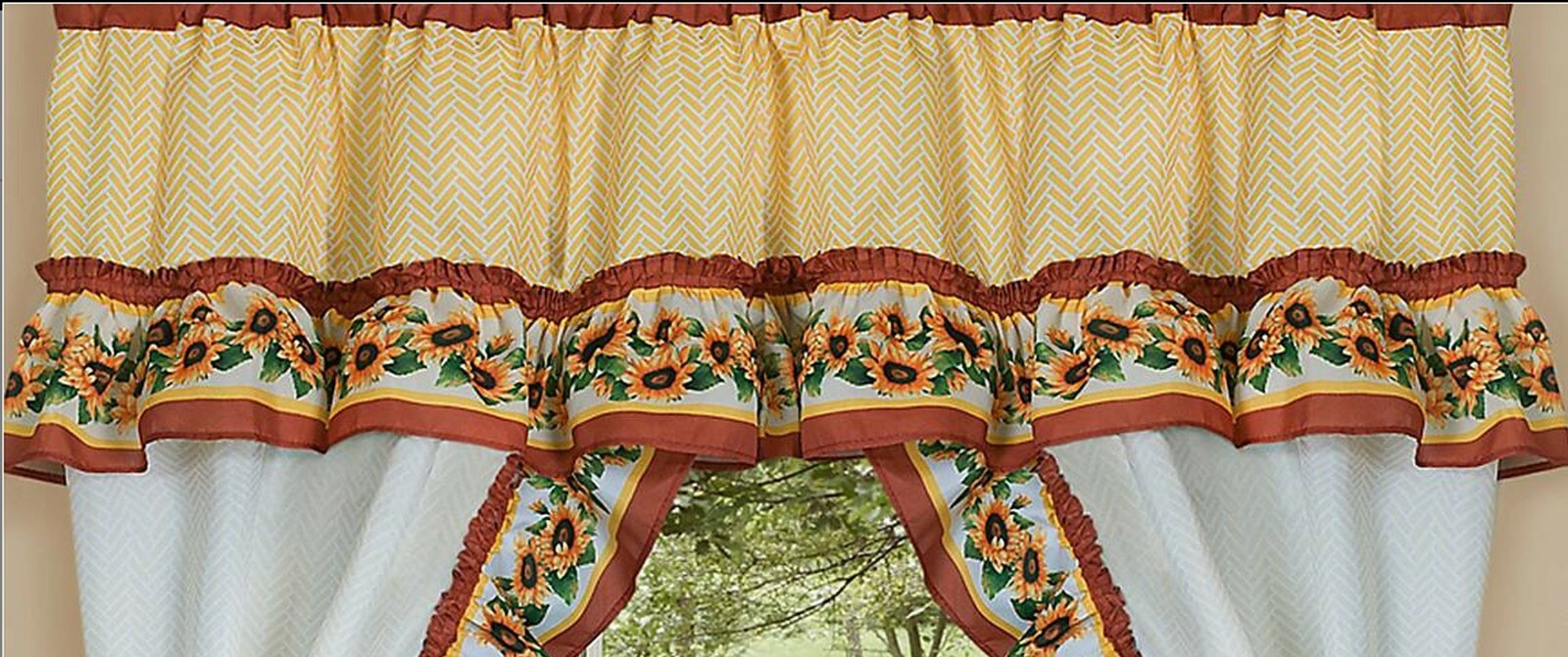 3 Pc Curtains Cottage Set: 2 Tiers & Swag (57″ x 30″) SUSAN SUNFLOWERS by Achim