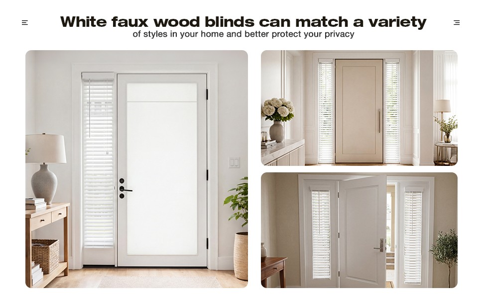 2 Pack 8.5” x 72” Cordless Sidelight Blinds 2” Horizontal White Faux Wood