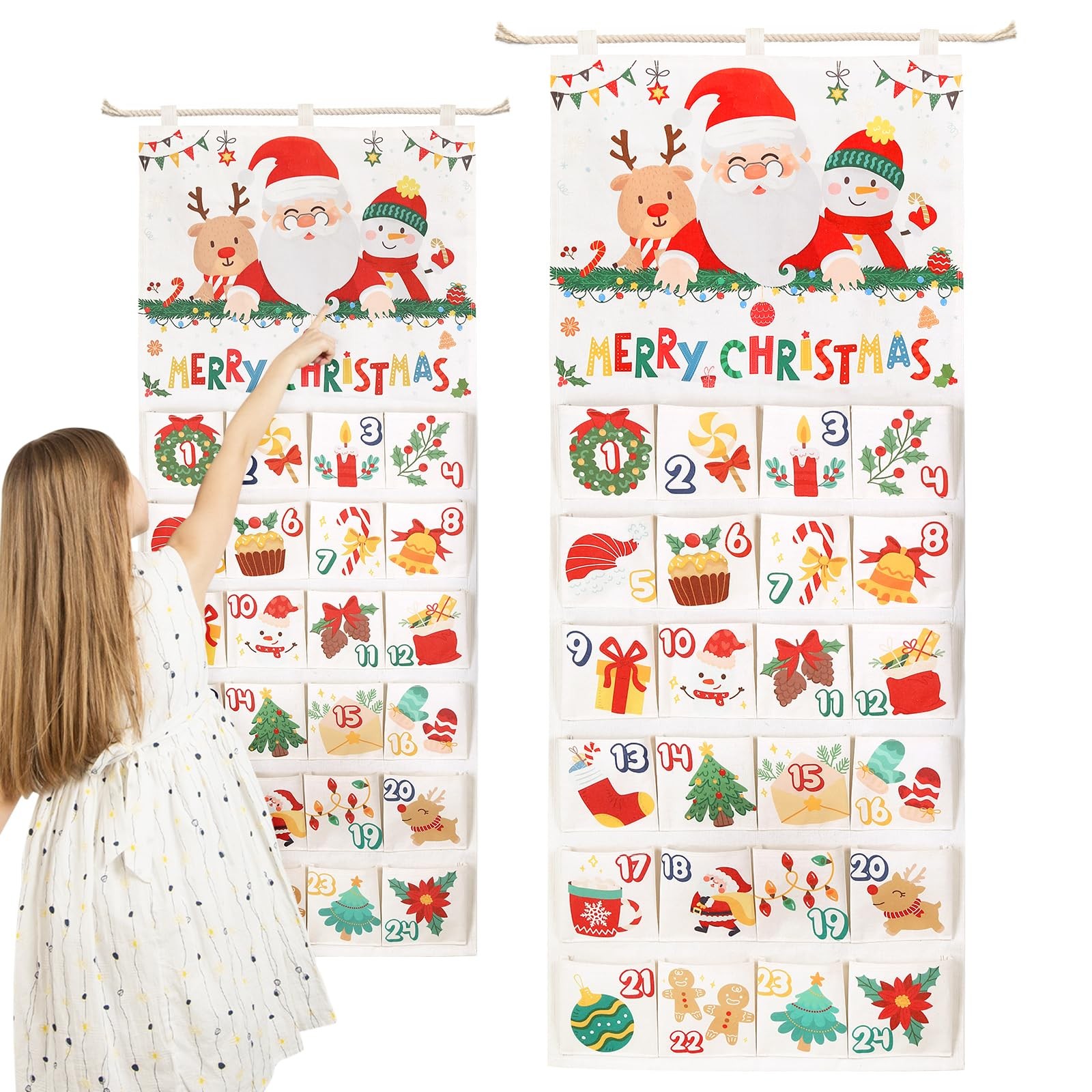 Christmas Hanging Advent Calendar 2025 with 24 Pockets – 20×47 in, Empty Adve…