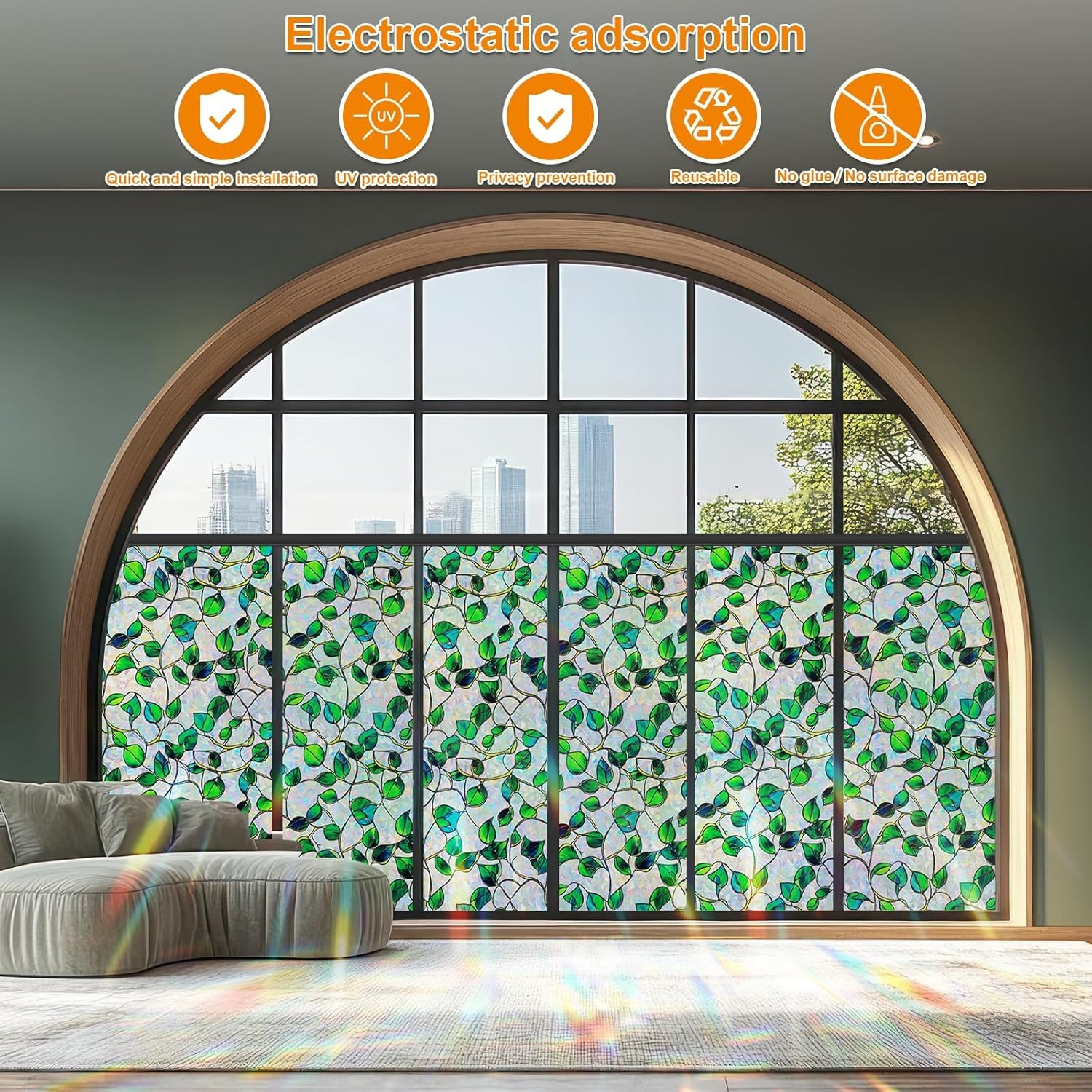 Window Privacy Film Stained Glass Decorative Static Clings Rainbow Window Tin…