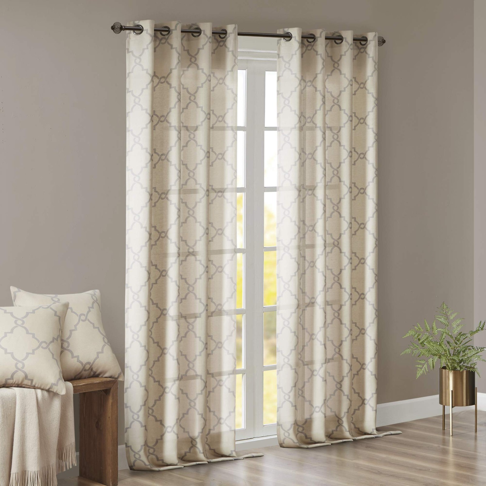 Madison Park Single Window Curtain Saratoga 50×63 Beige/Grey Grommet Top