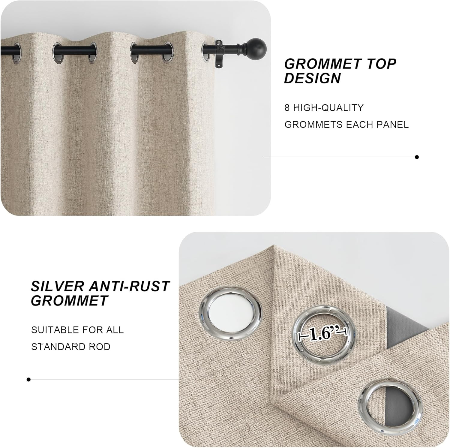 Linen Blackout Curtains for Bedroom 84 Inches Long, Thermal Insulated Grommet 10
