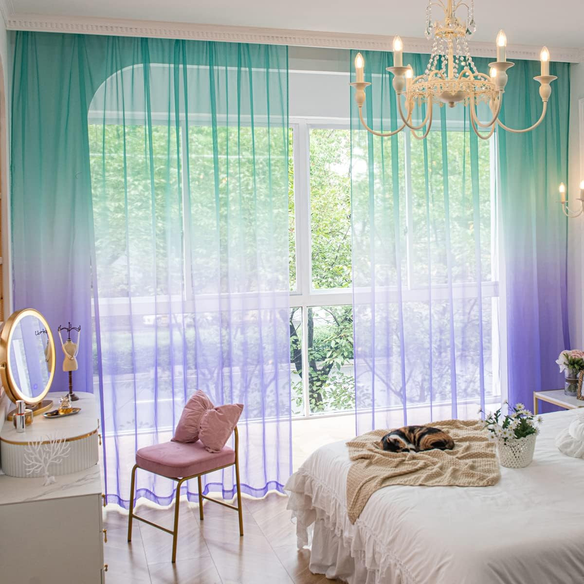 Windows Gradient Color Sheer Curtains 84 Inches Length 2 Panels Sheer Curtain Pa