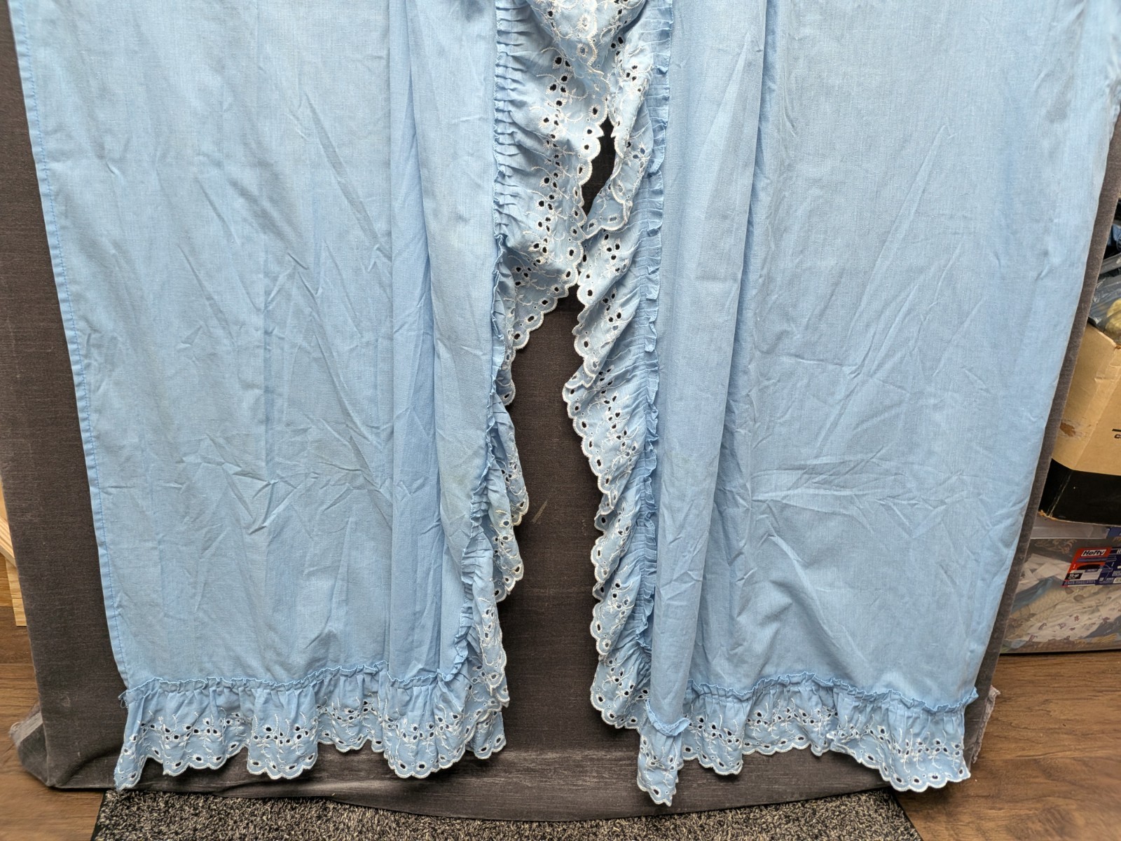 Country Shower Curtain/Valance 1 Piece Blue Eyelet Lace 80s Granny Core Kitchen