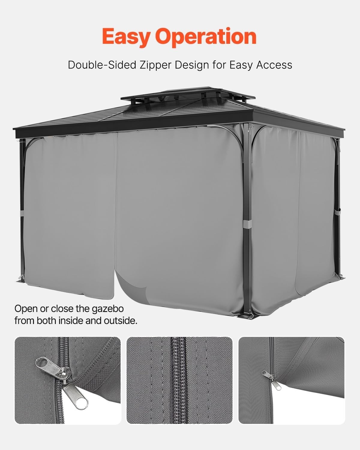 Universal 4-Panel Backyard Gazebo Curtains with Three-Section Ties – 12’ x 10’
