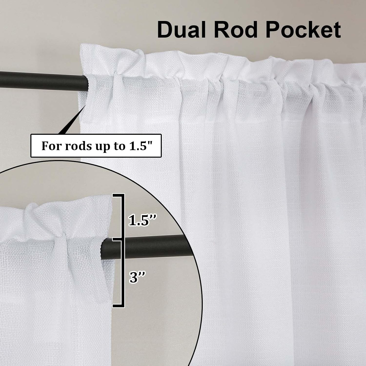 White Valance for Window Curtains 16 Inch Length, Light Filtering Privacy Farmho