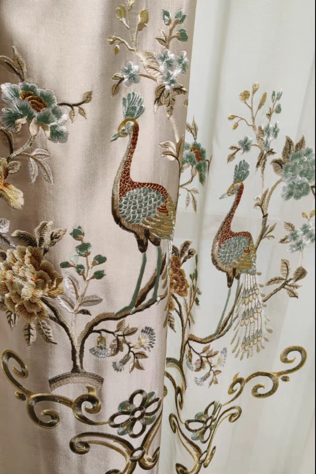 Custom embroidery Faux silk elegant champagne cloth curtain valance drape C1632