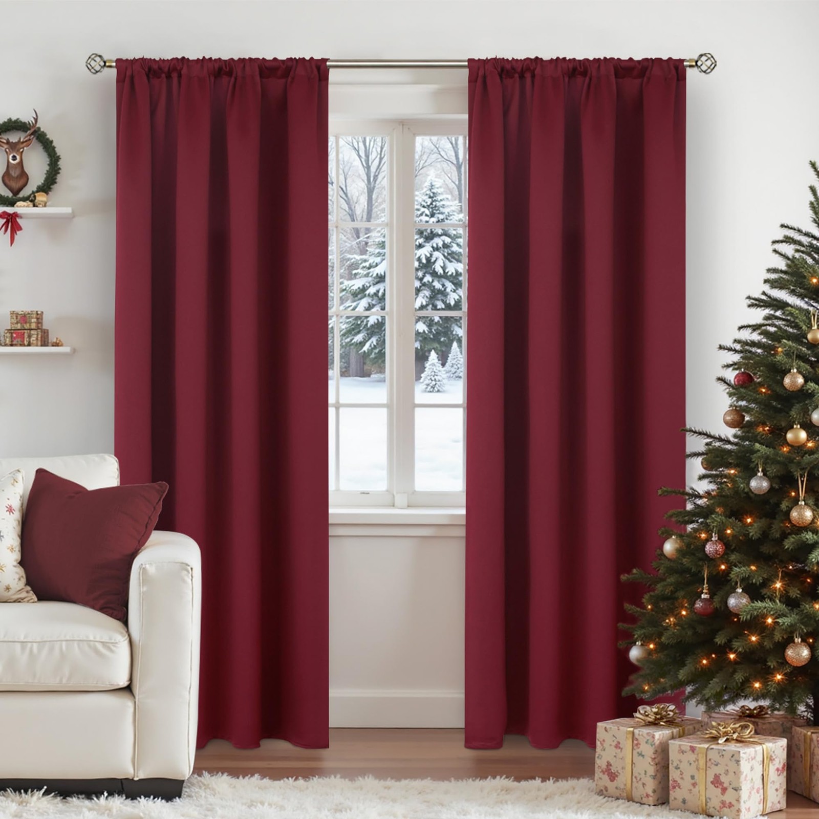 Burgundy Blackout Curtains 84 Inch Long for Living Room Bedroom