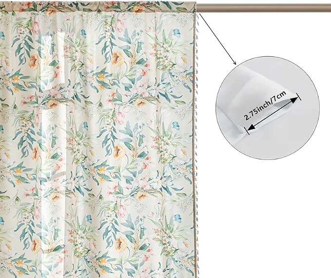 Boho Floral Curtains French Country 52″W x 84″L (Pack of 2) Green Floral