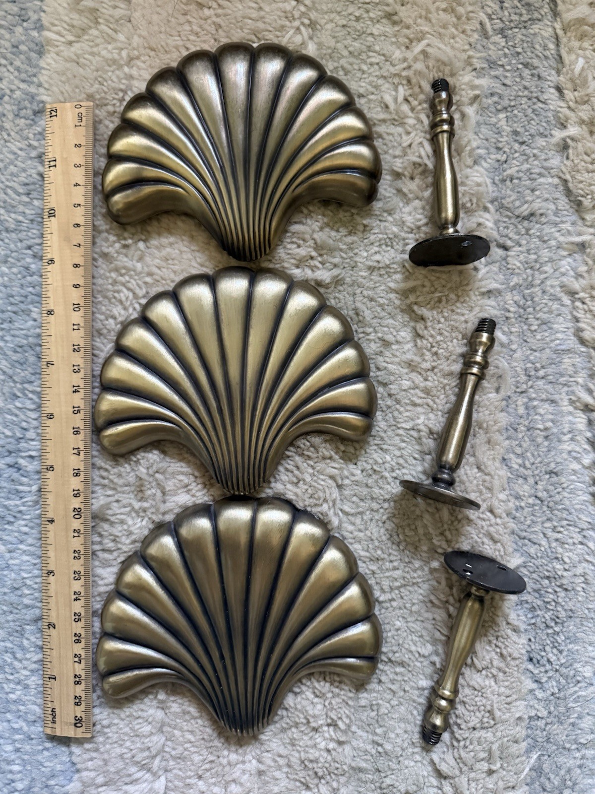 Vintage Solid Brass Clam Shell Scallop Sea Shell Curtain Drapery Tie Backs Lot
