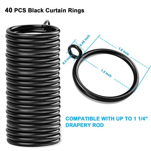 40 PCS Black Curtain Rings, Curtains Ring with 1.5 inch Interior Diameter