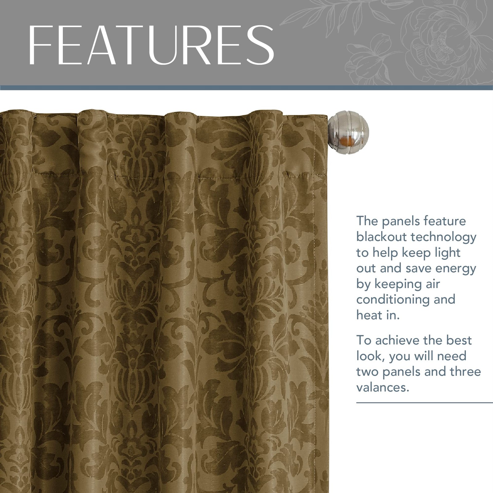 Threadmade Antonia Blackout Window 52″W x 84″L (Pack of 1), Antique Gold