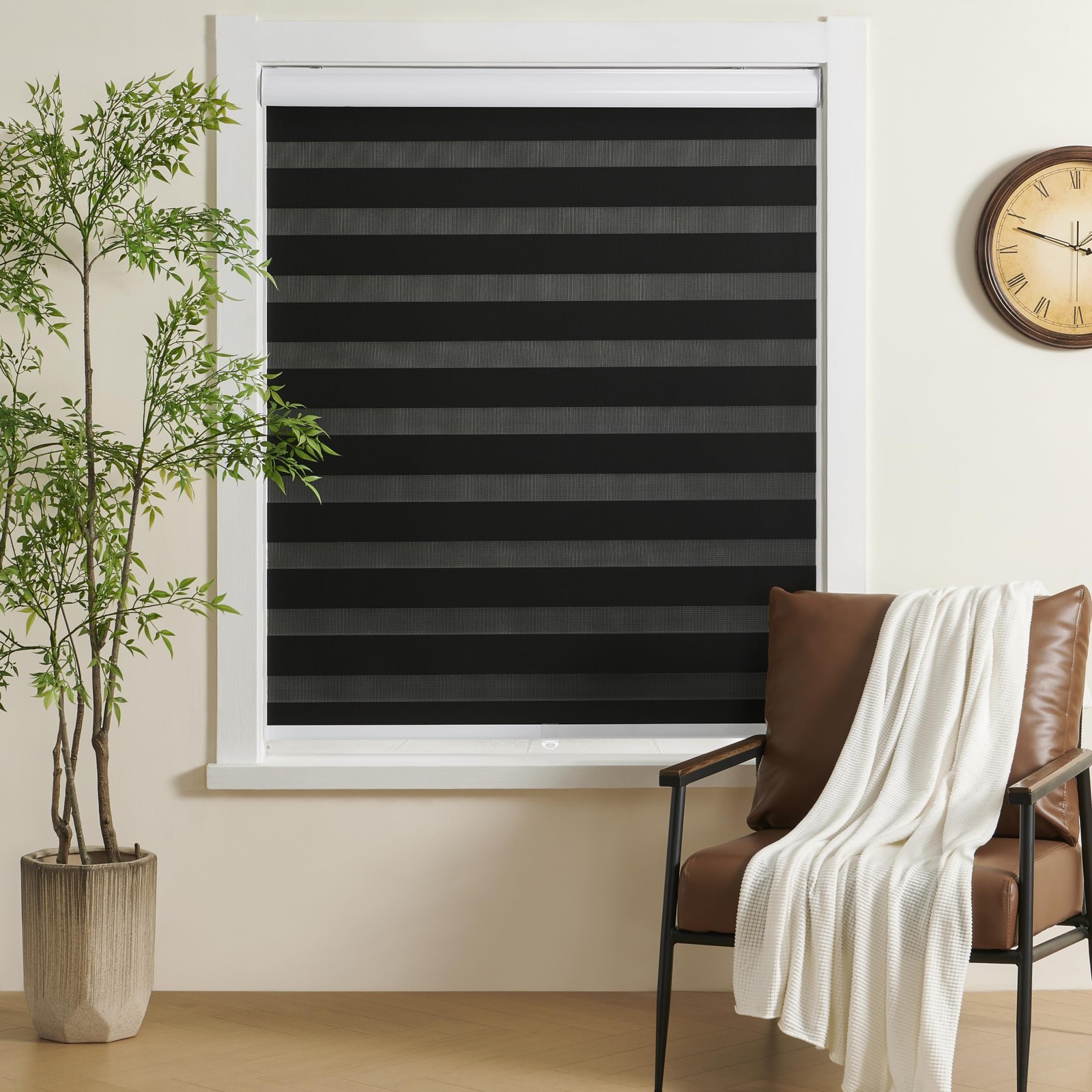 Cordless Zebra Blinds for Windows Free-Stop Zebra Shades Dual Layer Light Fil…