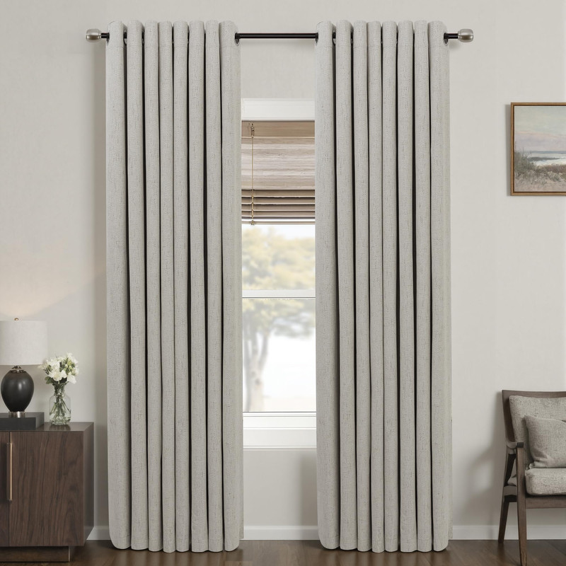 Mrs.Naturall Taupe Grommet Linen Blackout Curtains For Living Room 52 By 96